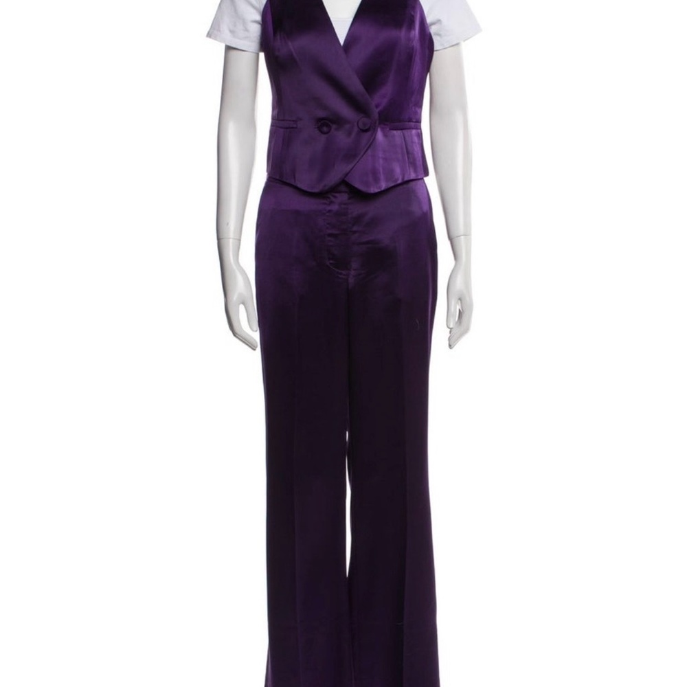 Jason Wu Purple Satin Vest & Wide Leg Pants Suit Set Womens Size 4